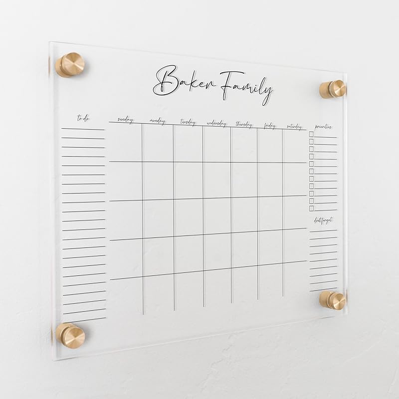 Personalized Clear Acrylic Calendar for Wall, Calendar Whiteboard for Wall, Dry Erase Wall Calendar, Wall Calendar Organizer System for Home (Cursive, Black, 14"W x 11"H)-DeskLoop Office