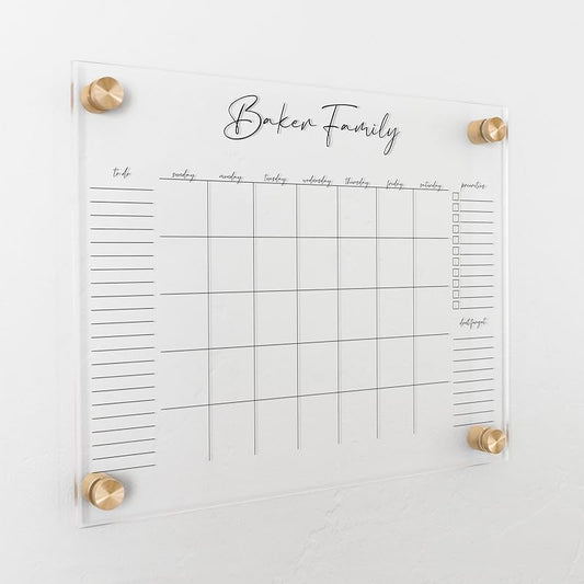 Personalized Clear Acrylic Calendar for Wall, Calendar Whiteboard for Wall, Dry Erase Wall Calendar, Wall Calendar Organizer System for Home (Cursive, Black, 14"W x 11"H)-DeskLoop Office