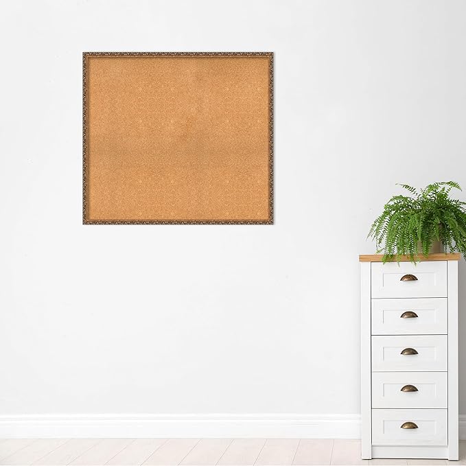 Amanti Art Natural Cork Board for Wall, 38x42 Vision Board with Bronze Frame, Oversize Corkboard Office Decor for Home Organization, Traditional Corkboard Pinboard to Display Items for Home-DeskLoop Office