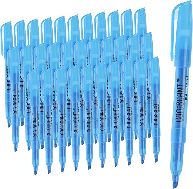 coruscant Blue Highlighters Bright Colors,32 Packs, Chisel Tip Marking, Quick Drying,No Bleed for Teacher Kids Organizing and Coloring in the Home, School, Office-DeskLoop Office