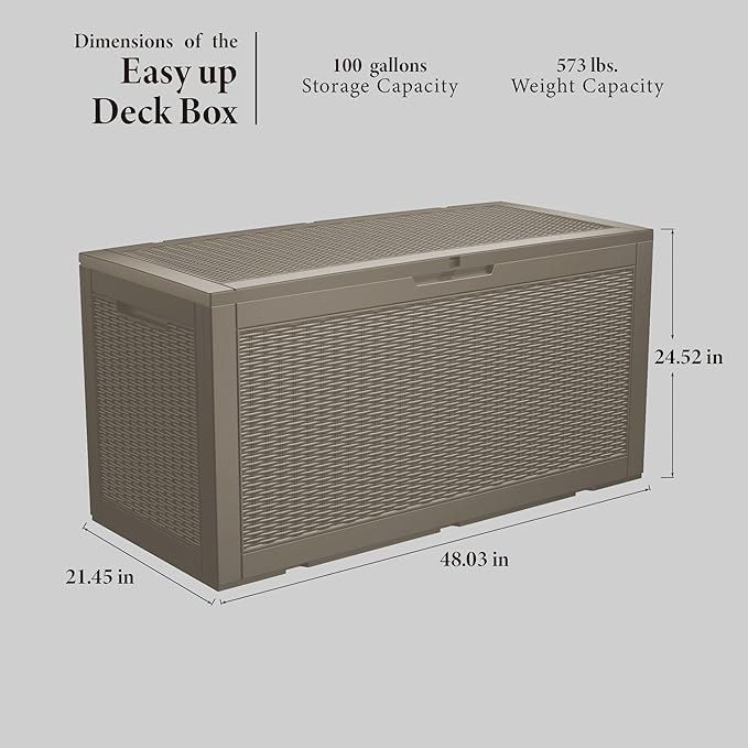 100 Gallon Lockable Resin Deck Box, Waterproof & UV-Resistant Outdoor Storage Box for Outdoor Cushion Storage, Garden Tools & Pool Accessories Storage, Gray-DeskLoop Office