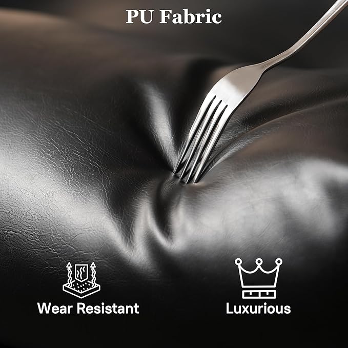 Mid Century Modren Big and Tall Office Chair,Large Ergonomic Executive Chair for Heavy Duty People, Computer Desk Task Chair with Wheels, Faux Lether Fabric Wide Chair for Home Sturdy,Black-DeskLoop Office