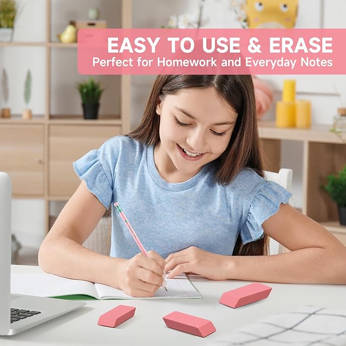 144 Pack Pink Erasers Bulk, Large Pencil Erasers for School, Classroom, Teacher, Homeschool, and Office Supplies-DeskLoop Office