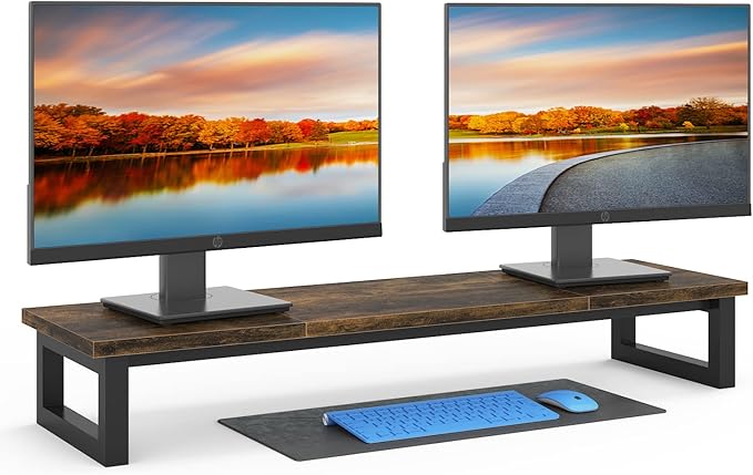 Dual Monitor Stand Riser, 39Inch Large Monitor Stands for 2 Monitors, Computer Monitor Stand, Wooden Desktop Oraganizer Shelf for Office Desk Computer,Laptop,TV-DeskLoop Office