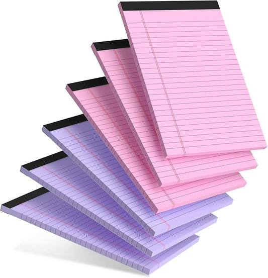 Pink Purple Small Legal Pad 5 x 8 College Ruled Color Legal Pads Paper Notepads 6 Pack Sturdy Back Writing Pads 5 x 8 Note Pads Perforated Narrow Ruled Pads of Paper-DeskLoop Office