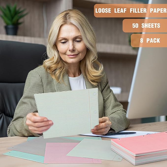 PerKoop 400 Sheets Colored Loose Leaf Paper 8.5" x 11" college ruled Lined 3 Hole Punched notebook Filler Paper for 3 Ring Binders Office School Supplies (Bohemian Color)-DeskLoop Office