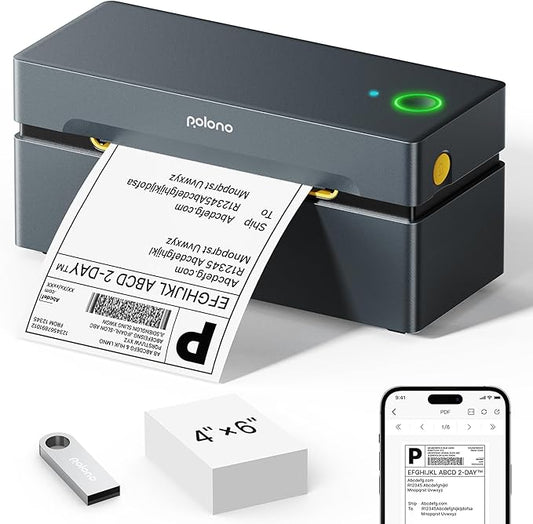 POLONO Bluetooth Thermal Shipping Label Printer, Wireless 4x6 Shipping Label Printer for Small Business, Support iOS, Android, Windows and Mac, Compatible with Amazon, Ebay, Shopify, Etsy, USPS (Grey)-DeskLoop Office