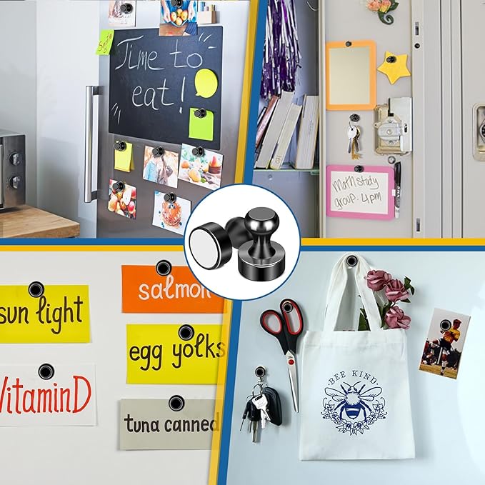 LOVIMAG Refrigerator Magnets, 56 Pcs Fridge Magnets Black Strong Magnets for Whiteboard, Small Neodymium Magnets for Fridge, Push Pins Magnets Ideal for Kitchen Magnets, Office Magnets, Map Decorative-DeskLoop Office