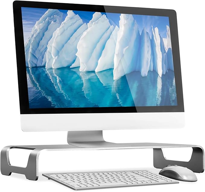 Mount-It! Aluminum Monitor Stand for iMac - Wide Unibody Monitor Riser - Metal Monitor Stand Desktop Organizer with Keyboard Storage - Universal Desktop Monitor Riser for PC, iMac, MacBook, Laptop-DeskLoop Office