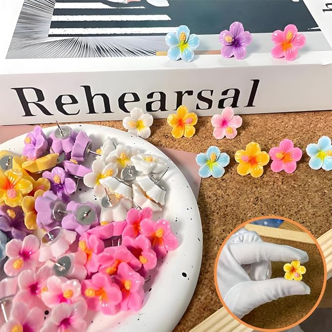 60 pcs Flower Push Pins Cute Decorative Flower Thumbtacks Color Pushpins for Bulletin Cork Board Photo Wall Display Map Home Office Organization-DeskLoop Office