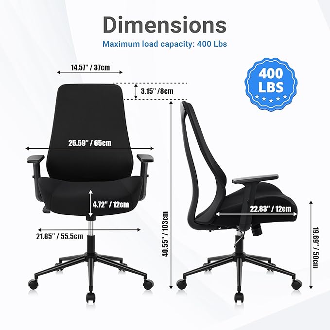 HYLONE Office Chair, 5" Thickened Seat Ergonomic Desk Chair with Adjustable Armrests, Home Office Computer Chairs for Long Hours Mesh Executive Chair(Black)-DeskLoop Office