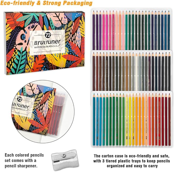 LBW Watercolor Pencils, Set of 72 Professional Colored Pencils Premium Soft Core for Adults Kids Beginners Blending Sketching Shading-DeskLoop Office