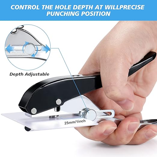 Heavy Duty Single Hole Punch - Portable Hand Held Paper Punch for Tags, Cards, Plastic & Cardboard (8MM Black)-DeskLoop Office