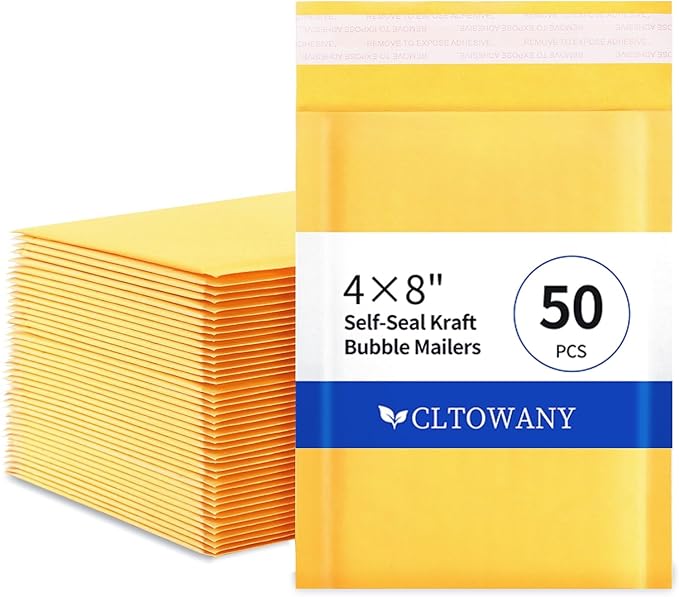 Kraft Bubble Mailers 4×8' Inch 50 Pack Yellow shipping envelopes Self-Seal Padded Mailing Envelopes for Jewelry Makeup Supplies and Small Business Packaging-DeskLoop Office