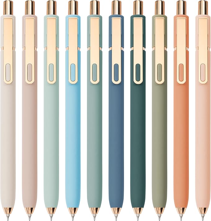 Linbsunne Gel Pens Black Ink Pens for Office 0.5mm Fine Point Pen Smooth Writing Retractable (Metal gold clip-10 pcs)-DeskLoop Office