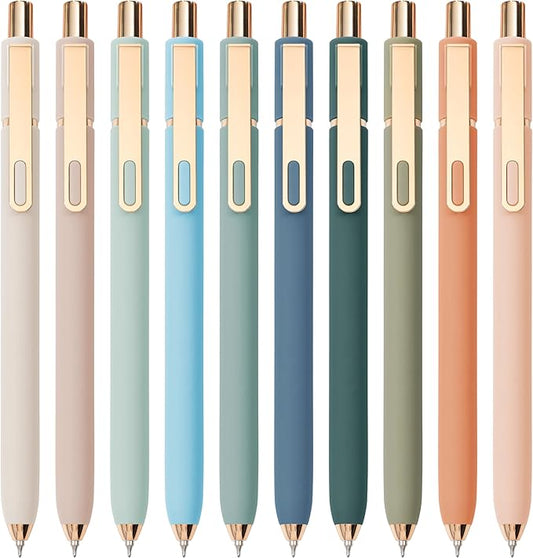 Linbsunne Gel Pens Black Ink Pens for Office 0.5mm Fine Point Pen Smooth Writing Retractable (Metal gold clip-10 pcs)-DeskLoop Office
