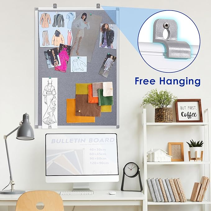 Felt Bulletin Board 24x18inches Photo Picture Display Board Wall Hanging Notice Board with Push Pins-DeskLoop Office