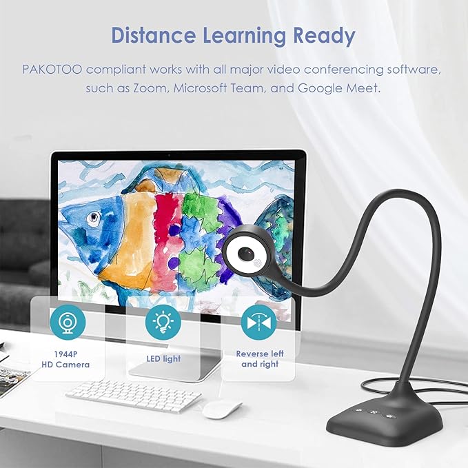USB Document Camera for Teachers, Webcam/Doc Camera for Classroom with A3 Format, 3-Level LED Lights, Image Invert, Fold, Dual mic for Mac OS, Windows, Zoom, OBS Work with Distance Learning-DeskLoop Office