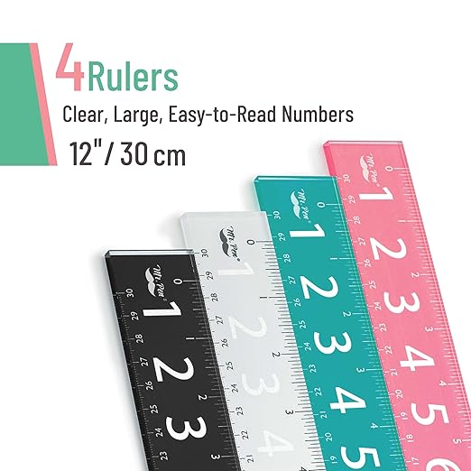 Mr. Pen- Plastic Rulers with Large Numbers, 12-Inch, 4 Pack, Metric & Imperial, Colorful Rulers for Kids, Ruler 12 Inch, Metric Ruler, mm Ruler, Rulers 12 Inch Ruler, Rulers for Kids-DeskLoop Office