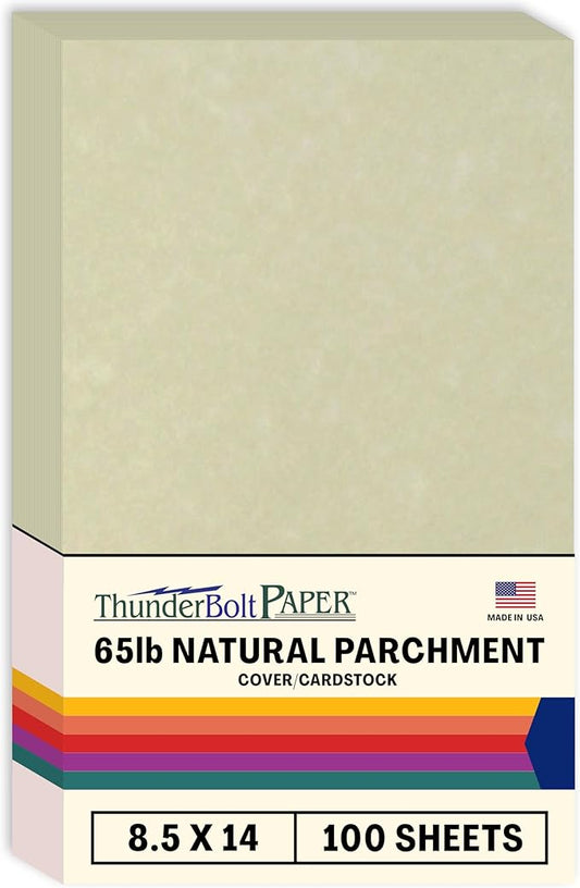 ThunderBolt Paper - 100 Natural Parchment 65lb Cover Cardstock Paper, 8.5x14 Inches, Legal/Menu Size, Printable Old Parchment Look-DeskLoop Office