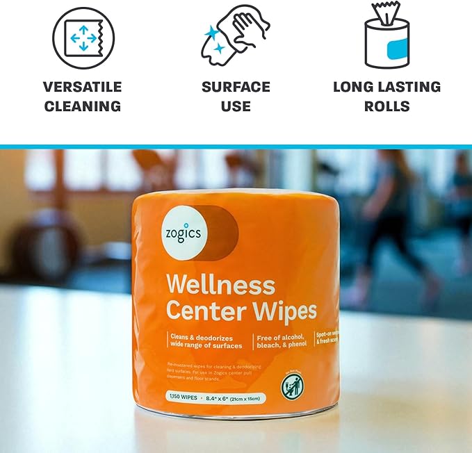 Zogics Wellness Center Cleaning Wipes – Gym Wipes for Cleaning Surfaces and Equipment, Durable and Safe Pre-Saturated Wet Wipes (1 Roll of 1,150 Wipes)-DeskLoop Office