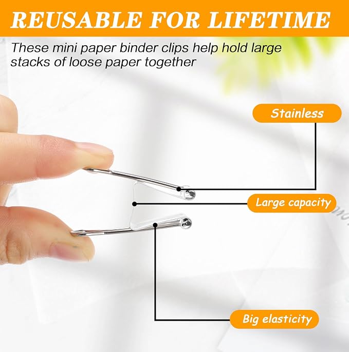 Jetec 200 Pack 0.75in/19mm White Metal Binder Clips Bulk Medium Reusable Fold - Image 7