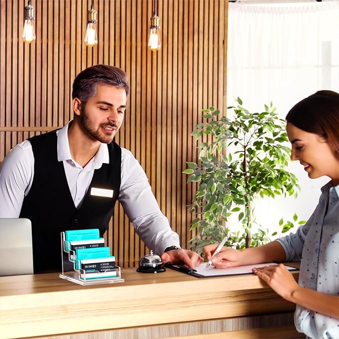 HIIMIEI Acrylic Business Card Display, Multiple Card Holder for Office, Home, Restaurant - 4 Slot 4 Tier-DeskLoop Office