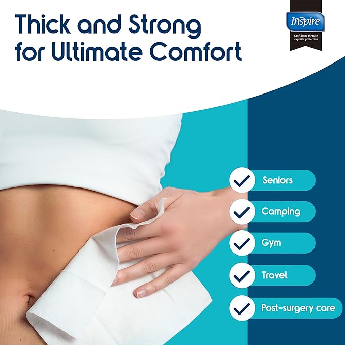Inspire Thick Rinse Free Body Wipes, Extra Large Washcloths For Adults, Aloe Vera Enriched-DeskLoop Office