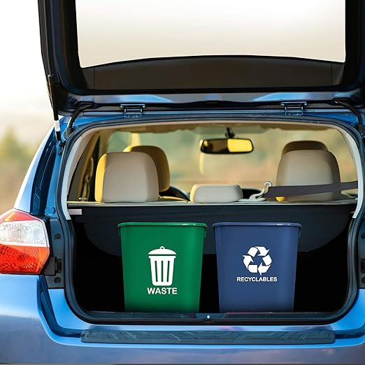 Acrimet Wastebasket Bin for Recycling and Waste, 6.75 Gallon/ 27 Quart/ 24 Liter (Plastic) (Green and Blue) (Set of 2)-DeskLoop Office