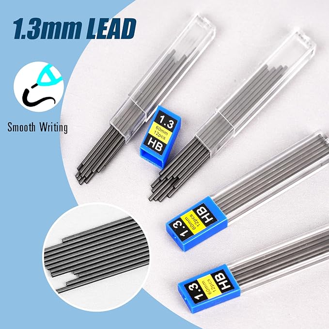 1.3 mm Mechanical Pencil Set with 4 Tubes Lead Refills,2 Eraser,1.3mm Mechanical Pencils,Metal Drafting Pencil, Lead Holder,Drawing Mechanical Pencils,Carpenter Pencils for Marking, Sketching-DeskLoop Office