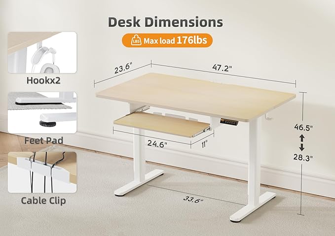 YDN Standing Desk with Keyboard Tray, 48 Inch Height Adjustable Desk with Cable Management, Natural Stand Up Desks for Home and Office, 48inch Natural-DeskLoop Office