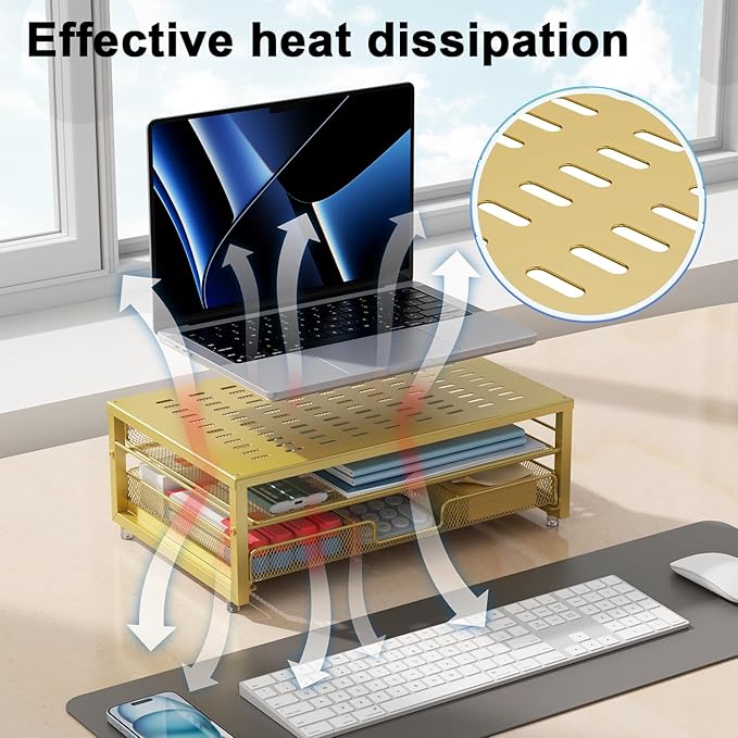 gianotter Computer Monitor Stand Riser, office organizer with Drawer, Office Organizers Storage for Classroom Office Supplies (Gold)-DeskLoop Office