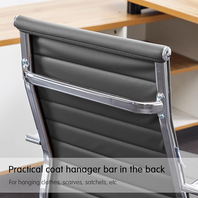 Home Office Chair Ribbed, Modern Leather Conference Room Chairs, Ergonomic Office Desk Chair, High Back Executive Computer Chair, Adjustable Swivel Chair with Arms (Grey)-DeskLoop Office