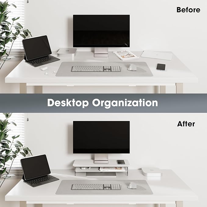 Fenge Acrylic Monitor Stand Riser, 23.6 Inches Monitor Stand with Metal Storage, 2 Tier Acrylic Computer Riser for Desk, Clear Laptop Stand for PC, Laptop, Printer, TV, White-DeskLoop Office