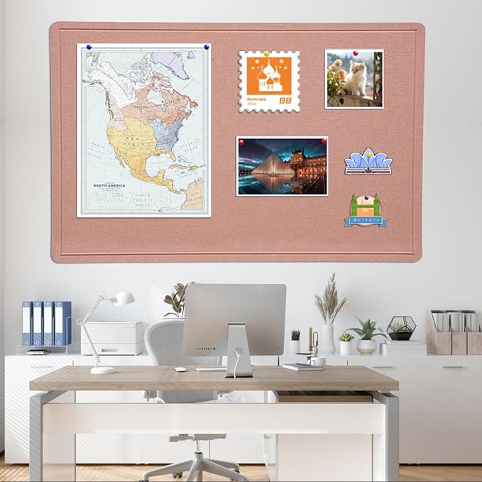 Large Bulletin Board - 48 X 36 inches Decorative Felt Pin Board - 4' x 3' Cork Board Alternative for Wall - Foldable Photo Board Self-Adhesive Vision Board Prayer Board with 30 Pushpins - Pink-DeskLoop Office