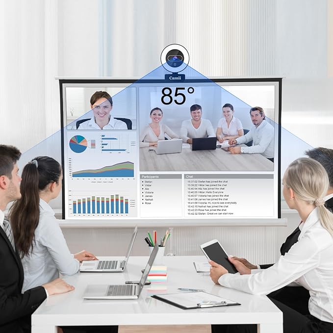 4K Webcam with Light, HD Webcam for PC with Remote Control, Built-in Privacy Cover, Adjustable Brightness, Noise Reduction Mics, for Zoom Skype Teams Laptop and Google Meet-DeskLoop Office