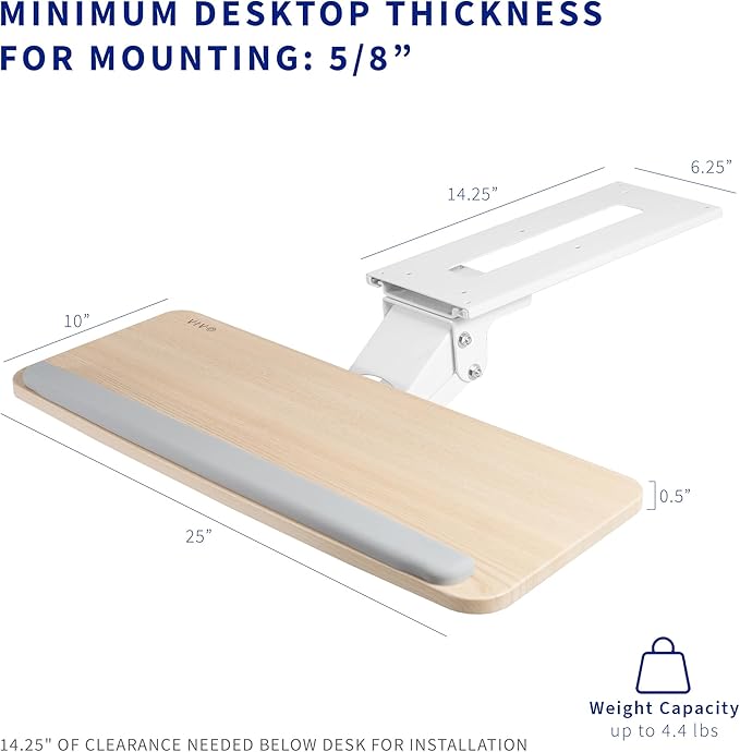 VIVO Adjustable Computer Keyboard and Mouse Platform Tray Ergonomic Under Table Desk Mount Drawer Underdesk Shelf, Light Wood, MOUNT-KB03C-DeskLoop Office