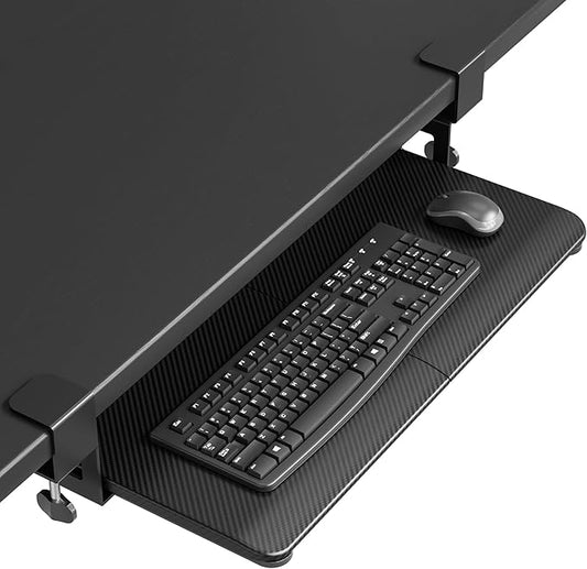 BONTEC KMT01 Under Desk Keyboard Tray, Pull-Out Keyboard & Mouse Platform with C-Clamp, 25.6 x 11.8 in Space-Saving Ergonomic Slide-Out Drawer, Black Carbon Fiber-DeskLoop Office