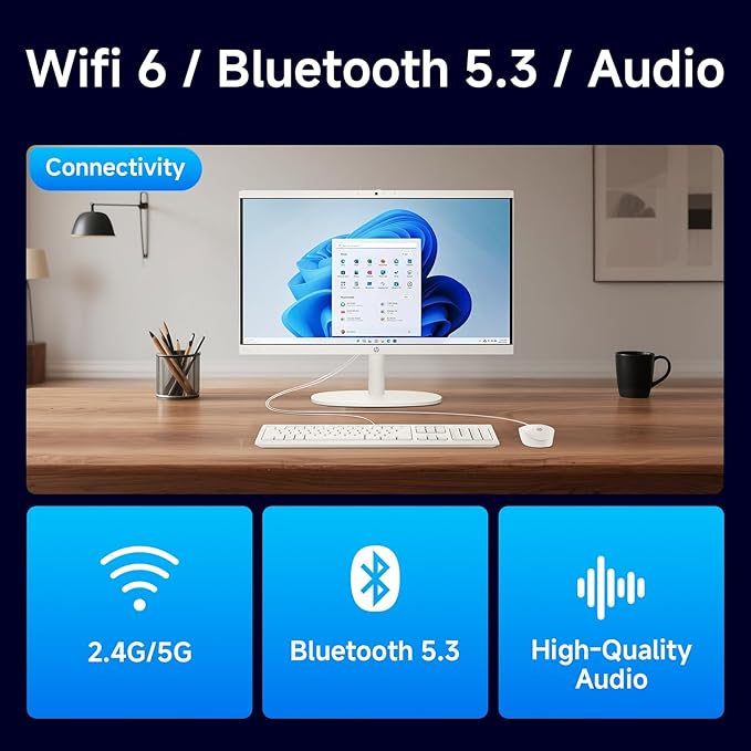 HP All in one Desktop Computer, 21.5" FHD Display, 32 GB RAM, 1 TB SSD, Intel Celeron J4025, Webcam, Intel UHD Graphics, Wi-Fi 6, Bluetooth, HDMI, Windows 11 Pro, Wired KB & Mouse, w/RH-Accessories-DeskLoop Office