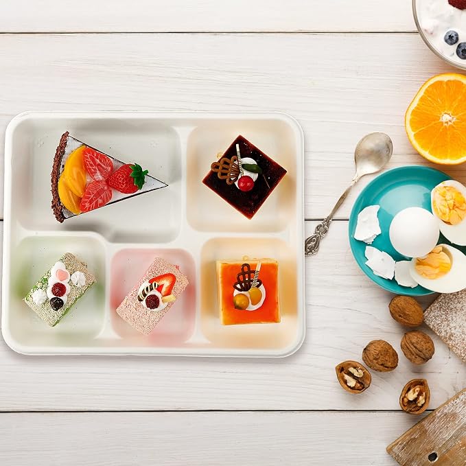 Vplus 100% Compostable Small 5 Compartment Plates 125 Pack 10.25 x 8.25 inch - Image 8