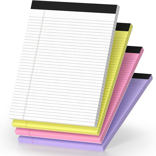 4 Pack Legal Pads 8.5 x 11 College Ruled Colored Note Pads 8.5" x 11" Lined Paper Chipboard-Backed Notepad with Micro-Perforated Notebook Paper for Office & School Supplies 50 Sheets/Pad-DeskLoop Office