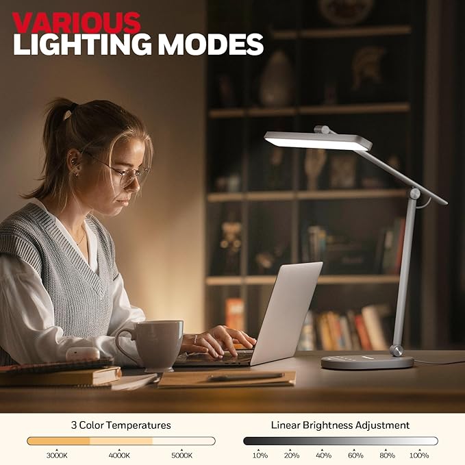 Honeywell Desk Lamp for Home Office, H4 Sunturalux™ Eye-Caring LED Desk Light, 700LM Dimmable Desk Lamp with Timer, Adjustable Desk Reading Light, Touch Auto Dimming Table Lamp for Study, Bedroom-DeskLoop Office
