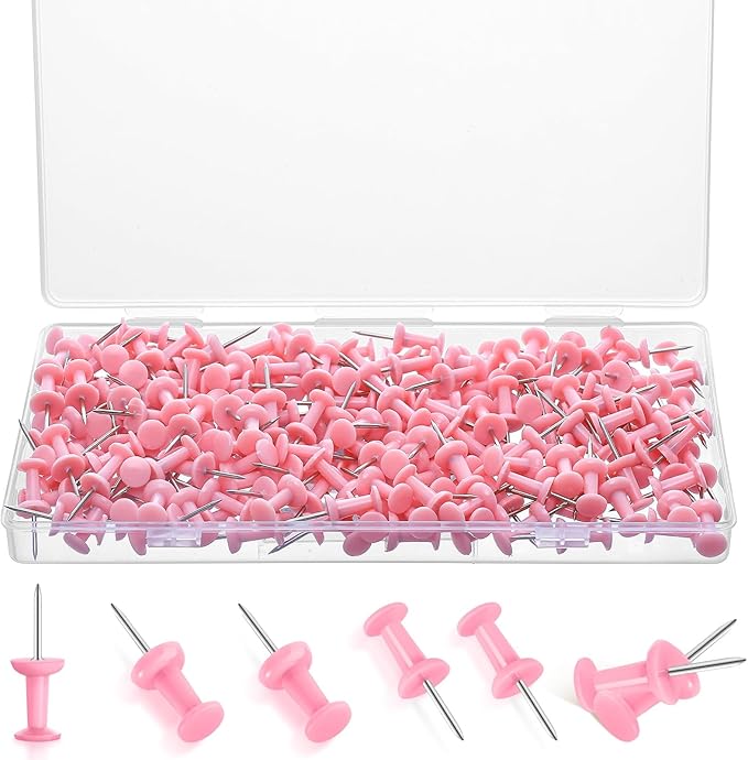 220 Count Pink Push Pins, Standard Plastic Head Steel Point Thumb Tacks Decorative Push Pins for Cork Board Wall Hanging-DeskLoop Office