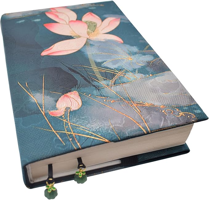 BLBMH Book Cover for Paperbacks- Adjustable Fabric BookJacket Cover Protector Fit for 5.5x8.5 inch Hardcover Softcover Book Novels Notebook Bible Book Lovers Gifts - Lotus 8.5in-DeskLoop Office