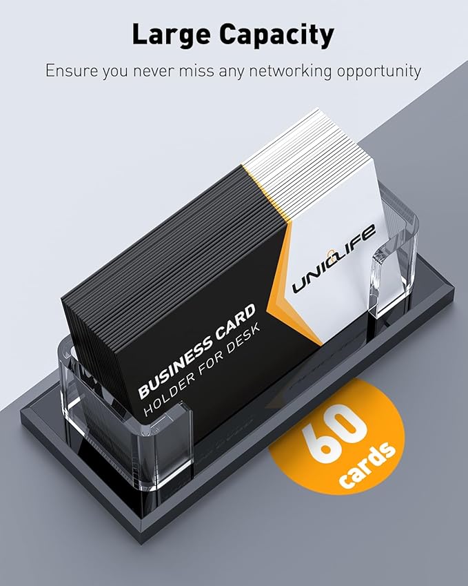 Uniclife Acrylic Business Card Holder for Desk 1 Slot Clear Horizontal Business Card Stand for Men & Women Desktop Name Card Display Stand Card Organizer for Office Home Exhibition, 60 Card Capacity-DeskLoop Office