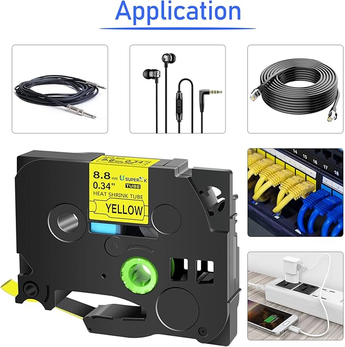 10PK Compatible for Ptouch HSe-621 HSe621 HS-621 HS621 Black on Yellow 8.8mm 0.34'' Heat Shrink Tubing for Wire Cable for PT300 PT-300B PT310 PT310B PT320 Label Maker Tape-DeskLoop Office