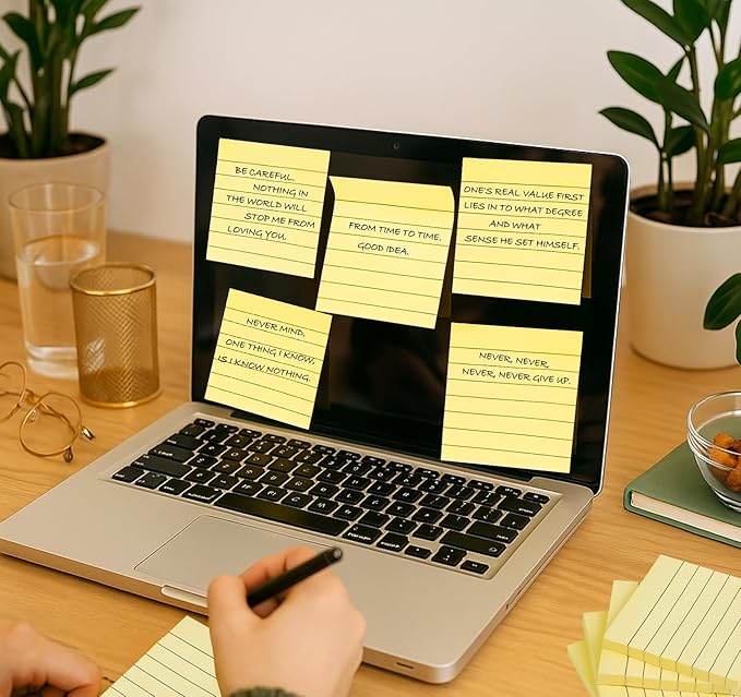 10 Pack Lined Sticky Notes 3x3 Inch 800 Sheets Yellow Self-Stick Note Pads, Sticky Notes with Lines Super Sticky Easy Remove for School Office Meeting-DeskLoop Office