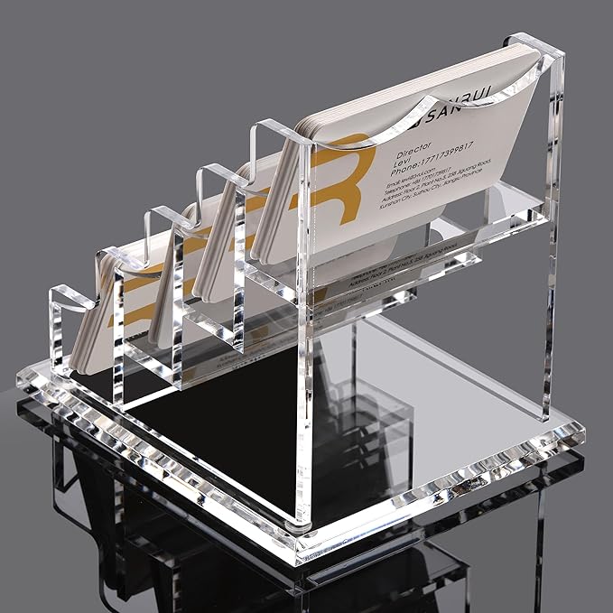 SANRUI Clear Acrylic Business Card Holder for Desk Display Stand Holders Organizer Rack , 4 Tier 4 Pocket , Holds 200 cards-DeskLoop Office