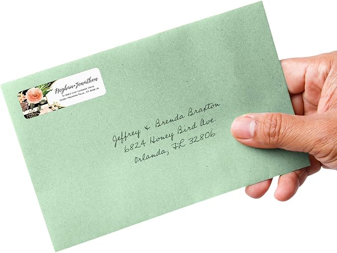 Black and White Stripe Floral Rolled Address Labels/Roll of 500 Personalized Return Address Labels/Designer Return Address Stickers in Elegant Plastic Dispenser-DeskLoop Office