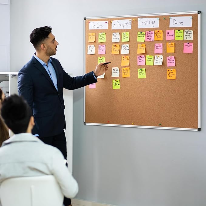 Board2by Extra Large Cork Bulletin Board 48" X 48", Silver Aluminum Framed 4'x4' Corkboard for Wall, Wall Mounted Notice Pin Board with 18 Push Pins for School, Home & Office-DeskLoop Office